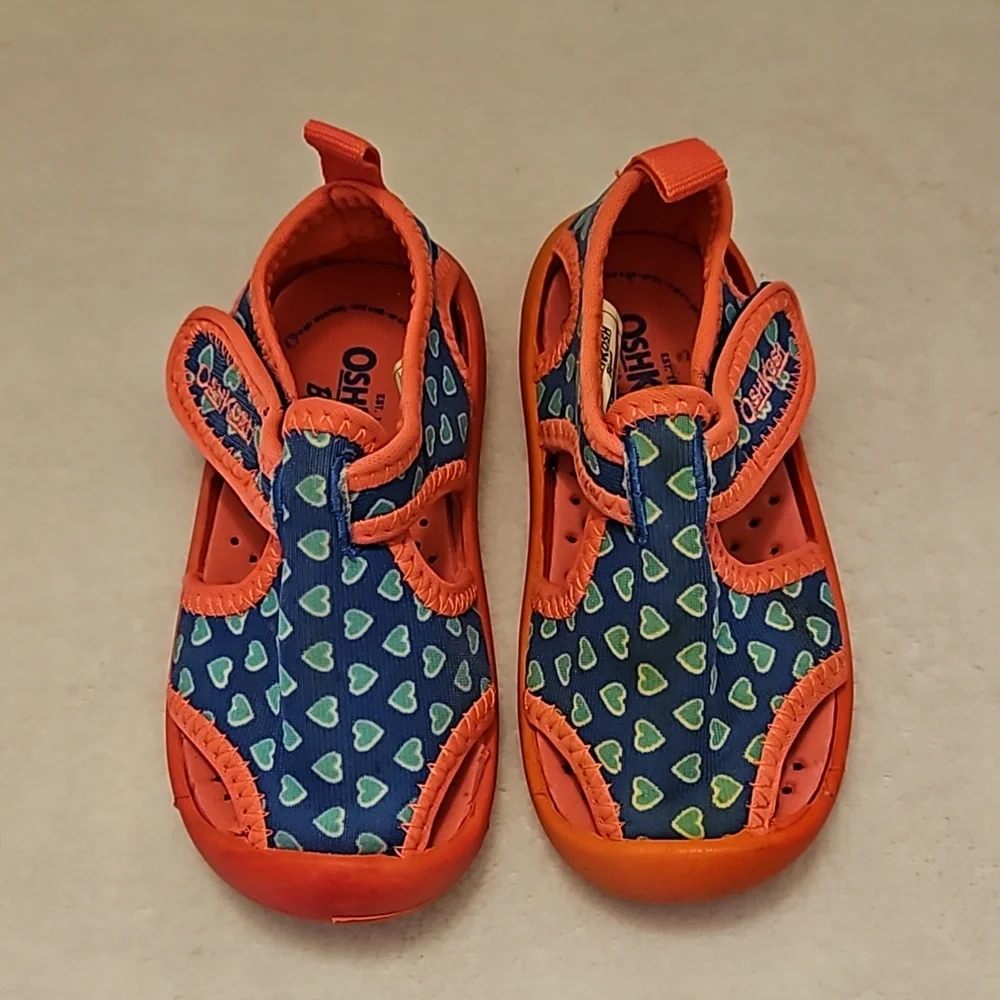 OshKosh | Toddler Pink Body Navy Teal Hearts Water Sandals Sz 5